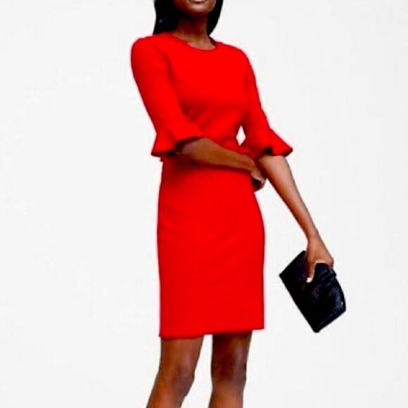 Banana Republic Red Above Knee Length Ponte Flutter Half Sleeve Sheath Dress - Picture 1 of 12